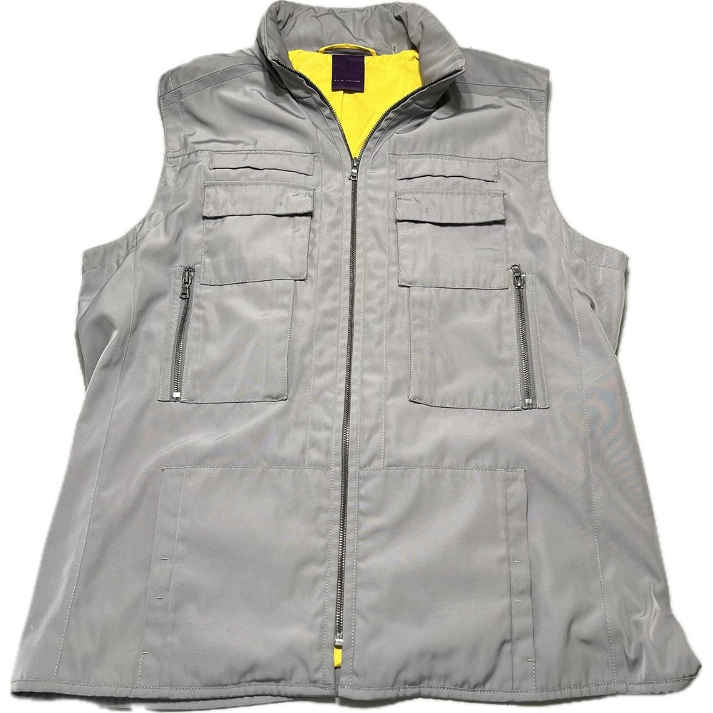 Tahari Ellie Jacket Vest Full Zipper Multi Pocket‎ with Hood Gray Size XL